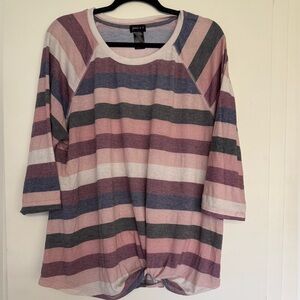 Women’s Plus Size 2X 3/4 Sleeve Striped Top Purple Mauve Pink